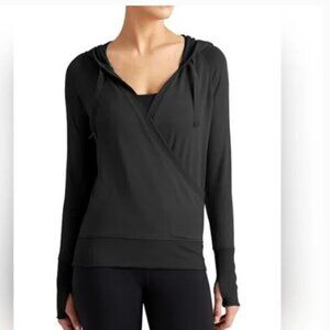 Athleta Black Wrap Front Long Sleeve Stretch Hoodie Size XS